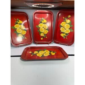 Vintage Red Metal Trays, Yellow Rose Bouquet, Luncheons, Snacks, Farmhouse